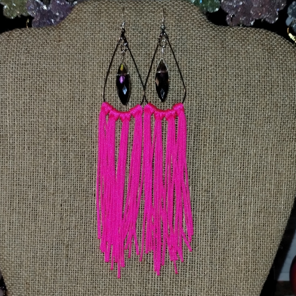 Pink Fringe Earrings